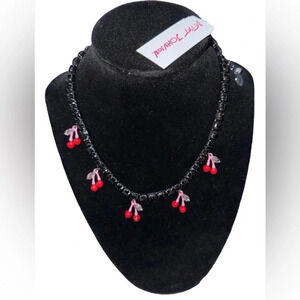 BETSEY JOHNSON Sparkling Black Crystals and Cherries Tennis Necklace NEW NWT